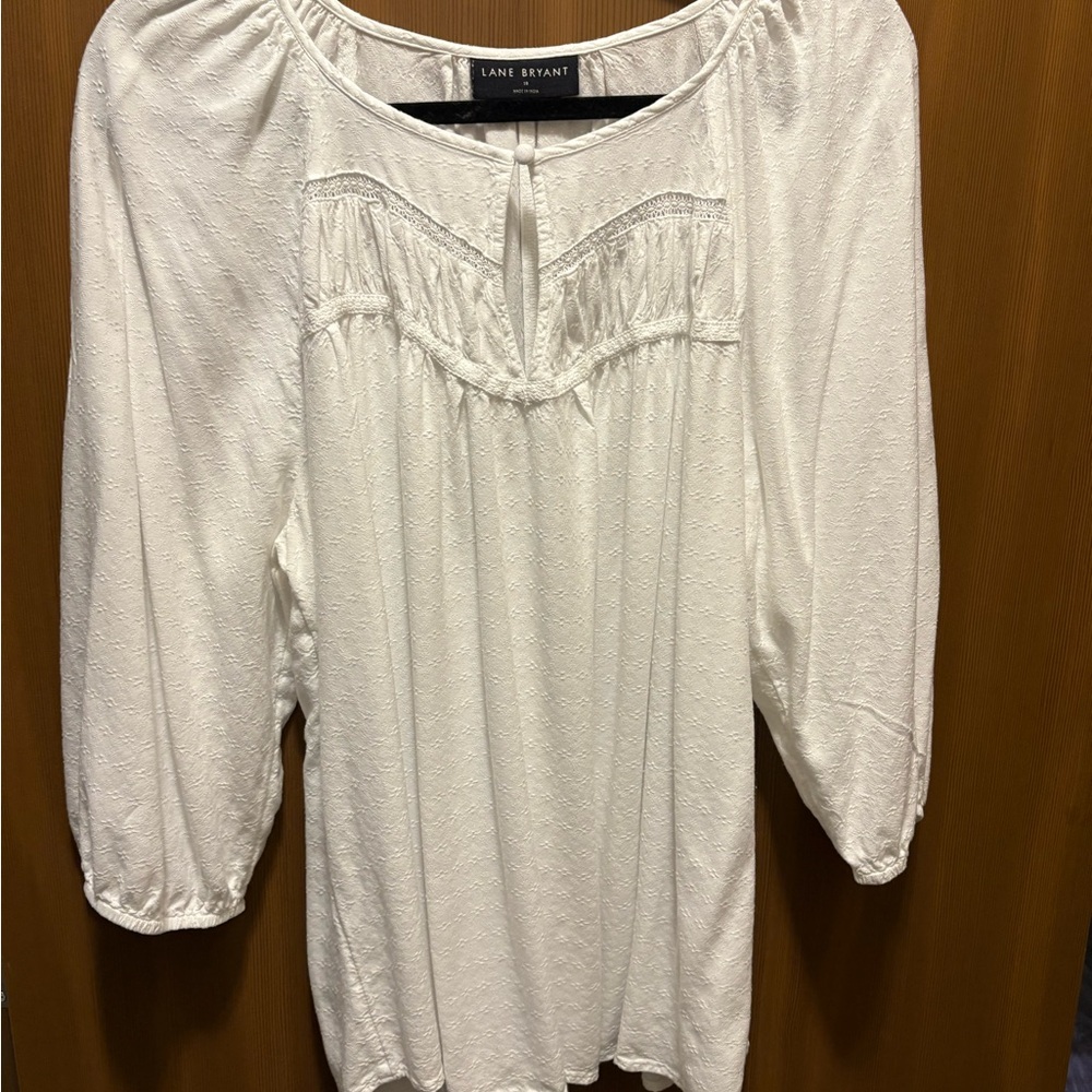 Lane Bryant White Ruffled 3/4 Sleeve Blouse